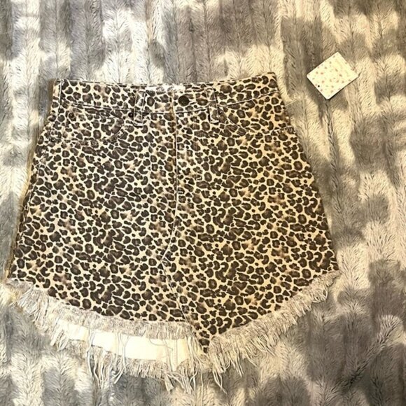 Free People Bailey Denim leopard print skirt Size 26 - Picture 2 of 10